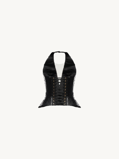 Fashion Stop Deep V-Neck Sequin Peplum Corset Top
